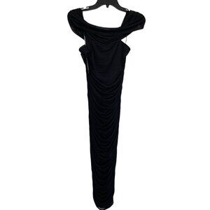 Bebe Dress Womens Size Small S Black Ruched Mesh Bodycon Off Shoulder Ladies